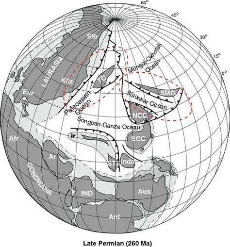 0 Schematic paleogeographic reconstruction of Laurasia and Gondwana in ...