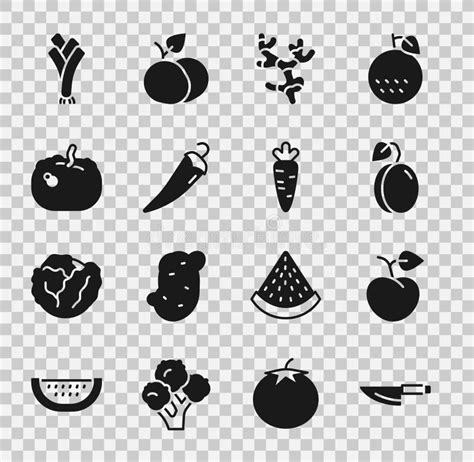 Set Knife Peach Fruit Or Nectarine Plum Ginger Root Hot Chili