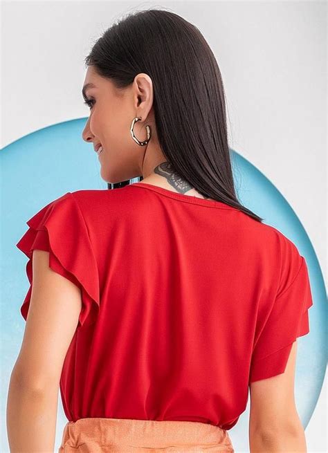 Rosalie Blusa Vermelho Em Malha Elastano Blusas Vermelhas