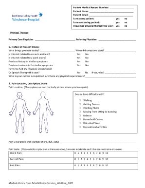 Fillable Online Adult Medical History Form Rehabilitation Services