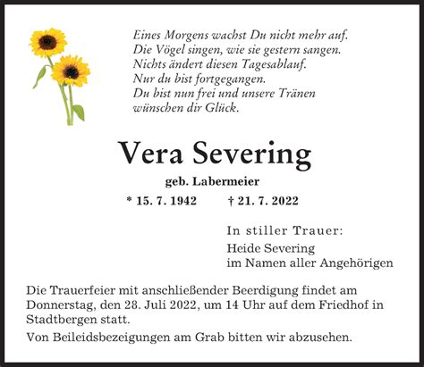 Traueranzeigen von Vera Severing Allgäuer Zeitung