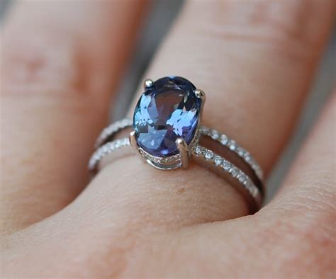 Engagement Ring Tanzanite Ring Blue Tanzanite 2 2ct Oval Double Band