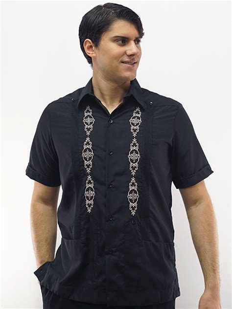 Buy Men S Mexican Wedding Shirt Guayabera Embroidered Black D Accord