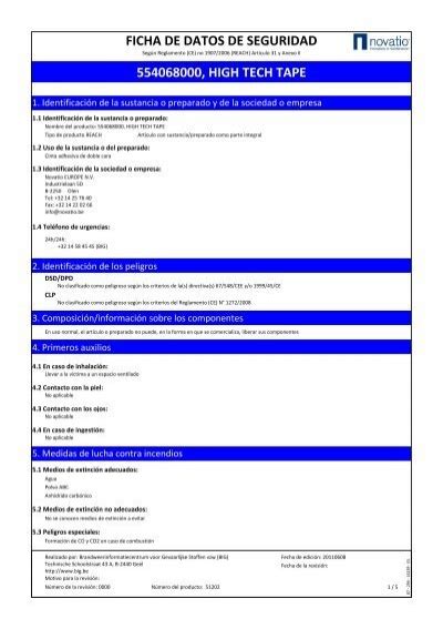 Ficha De Datos De Seguridad High Tech Tape Expo Einess