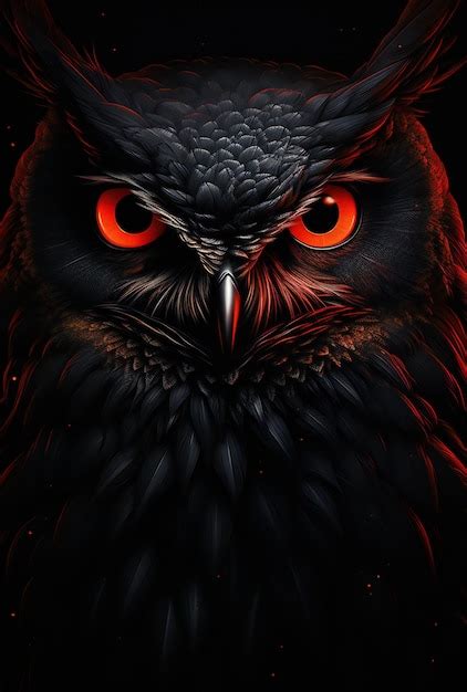 Premium Photo Black Owl With Red Eyes On A Black Background