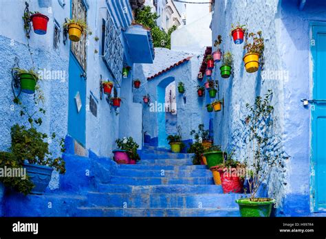 A Colourful Street In The Medina, Chefchaouen, Morocco Stock Photo - Alamy