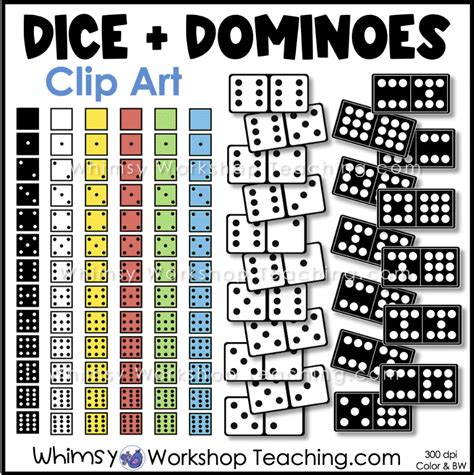 Dice And Dominoes Clip Art Set Math Images Color Black White Whimsy