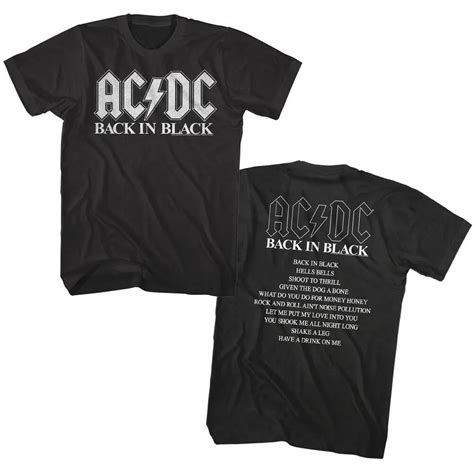 AC DC Volta Em Preto Capa Do Lbum Dos Homens Camiseta Banda De Rock