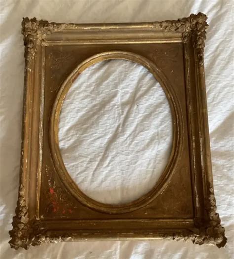 VTG ANTIQUE Gilt Gesso Gold Oval Wooden Picture Frame Rectangular MCM