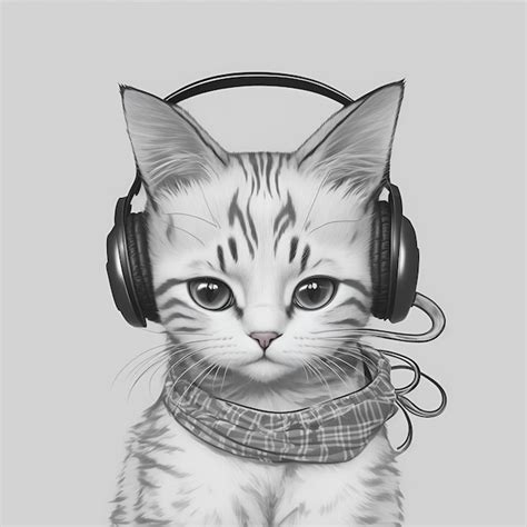 Premium Photo Cutecatlisteningtomusicheadphonesoncathead