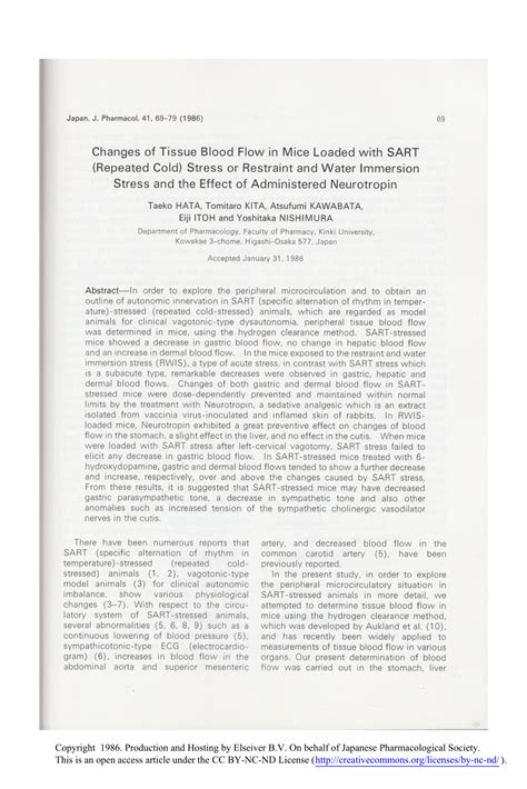 Pdf Changes Of Tissue Blood Flow In Mice Loaded With Sart Repeated