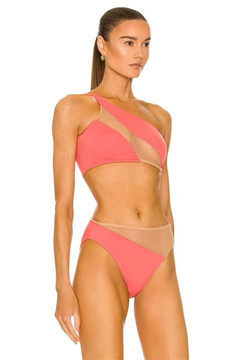 Norma Kamali Snake Mesh Bikini Top In Papaya Fwrd