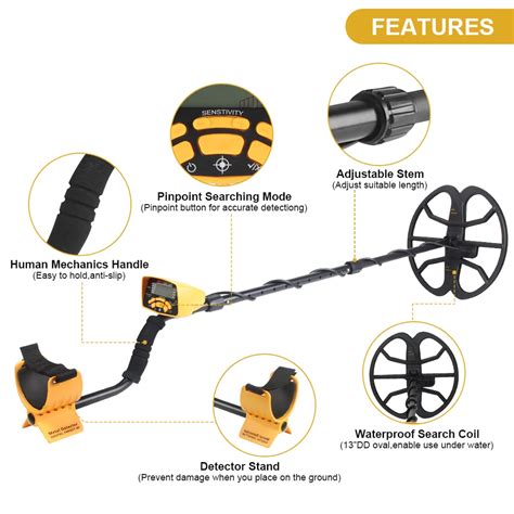 TC-500 Metal Detector 13 inch Search Coil Depth Gold Jewelry Detector ...