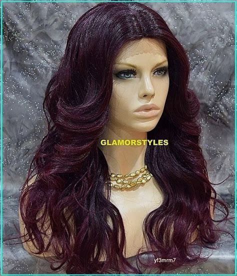 Long Wavy Layered Black Burgundy Full Lace Front Wig Heat Ok Hair Piece