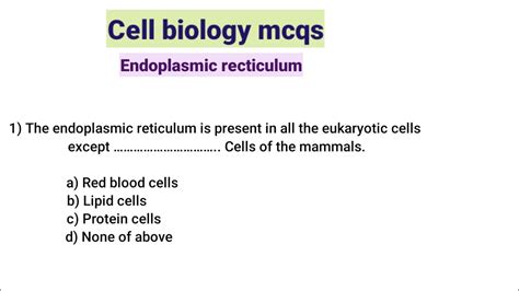 Cell Biology Mcq Questions And Answers Mcqs On Endoplasmic Recticulum Youtube