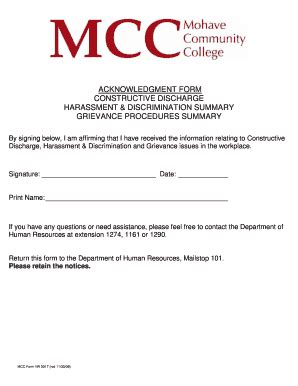 Fillable Online Mohave Harassment Constructive Discharge Form