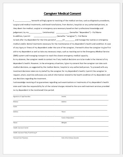 Caregiver Consent Form For Treatment Download Sample File