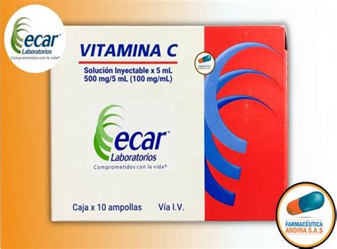 Vitamina C 500 Mg X 5 Ml Caja X 10 Ampollas Ecar