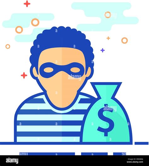 Burglar Icon In Outlined Flat Color Style Vector Illustration Stock