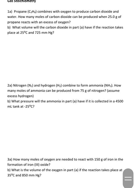 Solved Gas Stoichiometry 1a Propane C3H8 Combines With Chegg