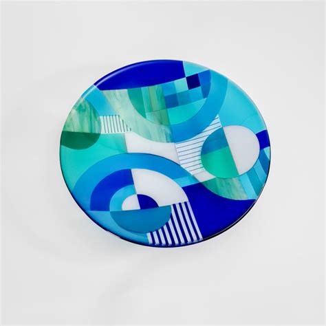 Swirls Large Round Fused Glass Bowl Glass Art By Linda