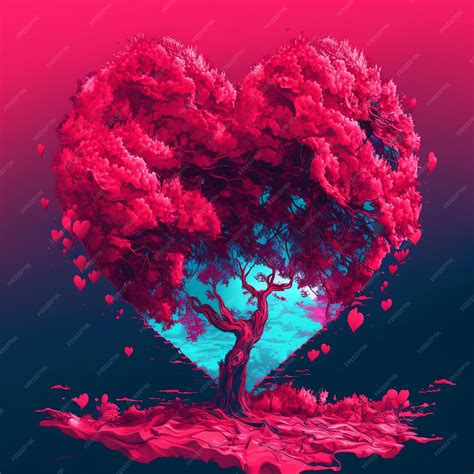 Premium Photo Red Love Tree Heartshaped Tree Digital Fine Art