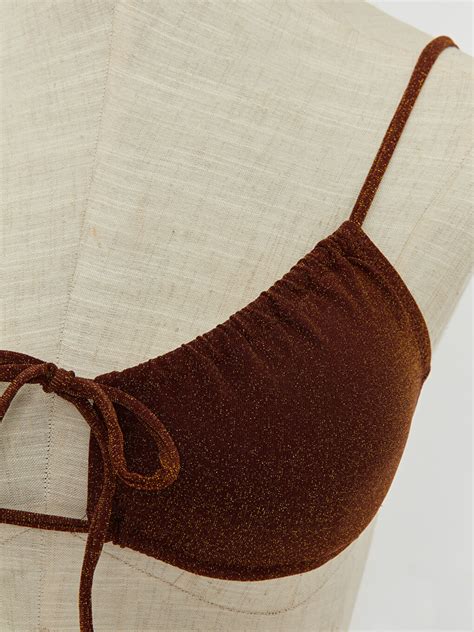 KAHVERENGİ Simli Bağlama Detaylı Kadın Bikini Üst S Z VKH LCW
