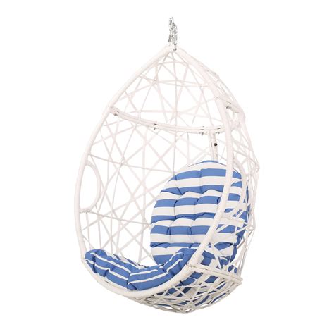 Vienna Wicker Outdoor Hanging Egg Chair, White, White and Blue - Walmart.com