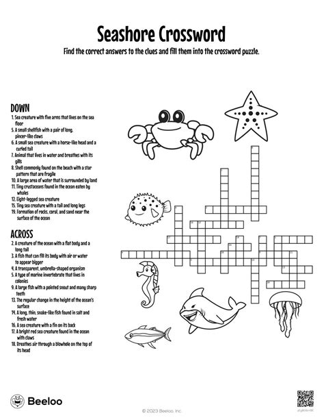 Ocean Themed Crossword Puzzles • Beeloo Printable Crafts And Activities