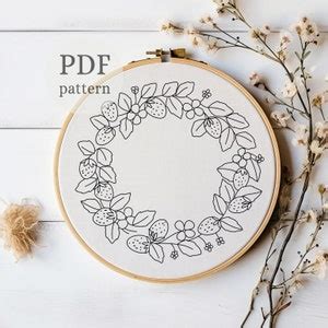 Strawberry Wreath Embroidery Pattern Summer Fruit Embroidery