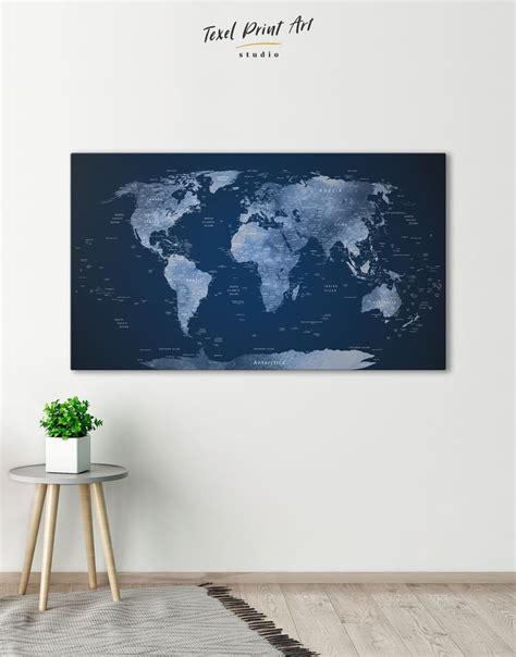 Deep Blue World Map Canvas Wall Art TexelPrintArt World Map Wall