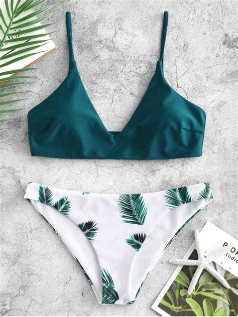 58 OFF 2020 ZAFUL Floral Leaf Print Bikini Set In PEACOCK BLUE