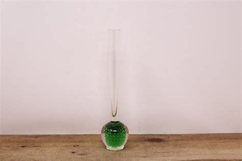 Vintage Controlled Bubble Green Glass Glass Bud Vase Etsy