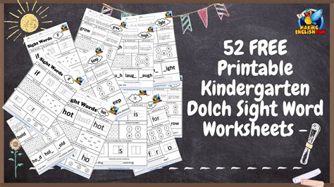 52 Free Printable Kindergarten Dolch Sight Word Worksheets Making