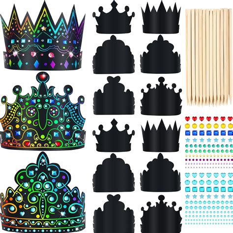 220 Pcs Paper Crowns Scratch Diy Paper Crowns Birthday Crowns For Classroom Prince