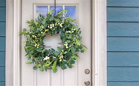 Weldomcor Green Eucalyptus Wreath For Front Door 20 Inch Artificial