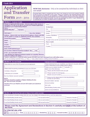 Fillable Online Cash ISA Application And Transfer Form 2015 2016