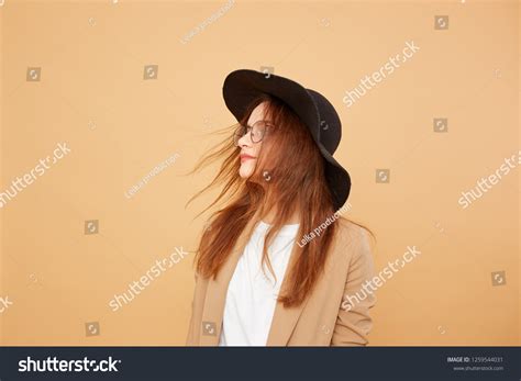 Stylish Brunette Girl Long Hair Glasses Stock Photo Shutterstock