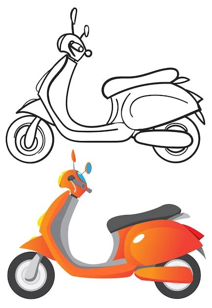 Premium Vector | Vector illustration of scooter, outline black and white sketch and color ...