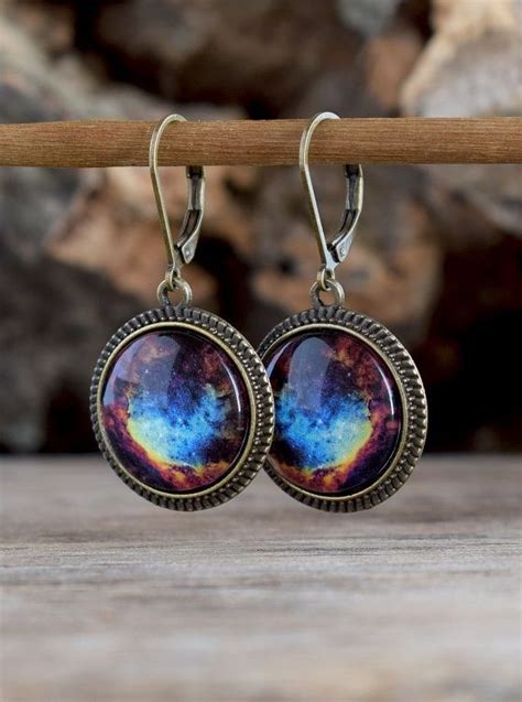 Space Earrings Universe Dangle Earrings Multicolor Earrings Glass