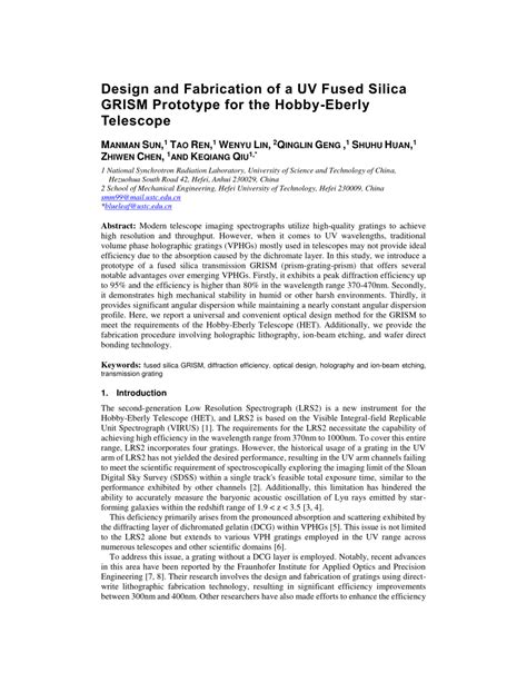 PDF Design And Fabrication Of A UV Fused Silica GRISM Prototype For