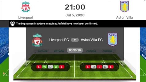 Liverpool Vs Aston Villa Premier League Live Scores Commentary Youtube