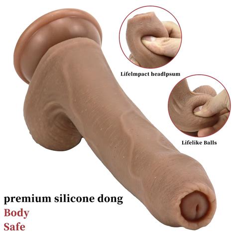 Koop Realistic Dildo RUNYU Foreskin Penis Soft Silicone Dildo Huge