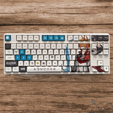 Tartaglia Theme Keycap Set Genshin Impact Series Pbt Keycaps 108 Keys