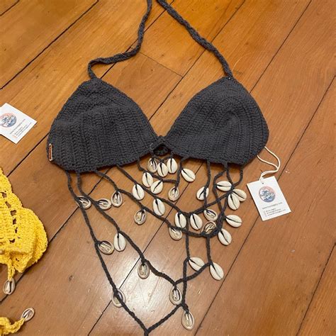 Crotchet Bikini Set In Yellow And Grey Women S Fashion Swimwear Bikinis Swimsuits On Carousell