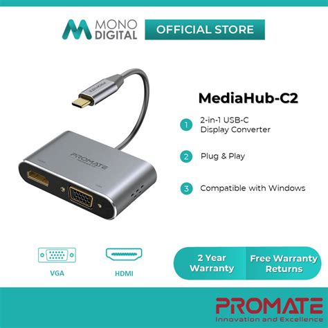 Promate Mediahub C Usb C To Hdmi Vga Display Converter With K Ultra