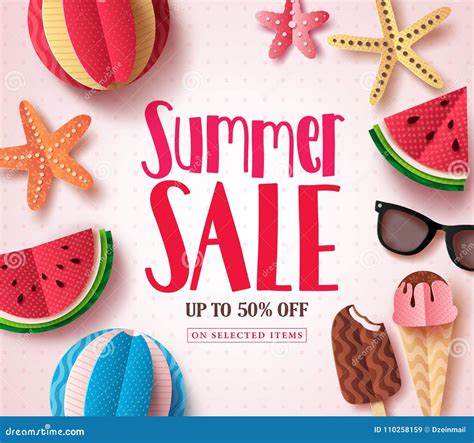 Summer Sale Vector Banner Design with Sale Text and Beach Paper Cut ... 