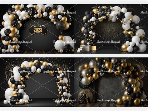 Graduation Black and Gold Balloon Arch Digital Backgrounds - Etsy