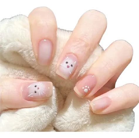 24 Pz Uñas Postizas Tips Gatito Huellas Nude Nails Press On Nude Gatito Huellas MercadoLibre