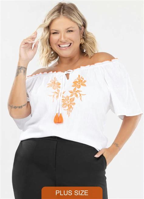 Blusa Plus Size Branco Donna Peck